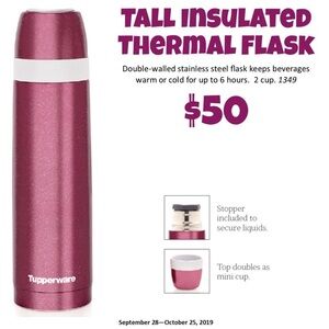Tupperware Tall Insulated Thermal Flask - Pink